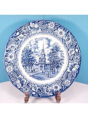 Vtg Liberty Blue Independence Hall 9.75" Dinner Plate Staffordshire Ironstone